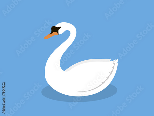 Fototapeta White Swan On The Lake, Illustration In Flat Style