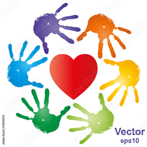 Vector conceptual hand prints and heart