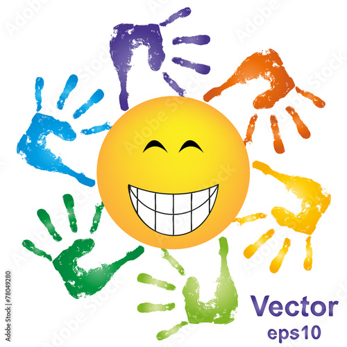Vector hand print smiley sun