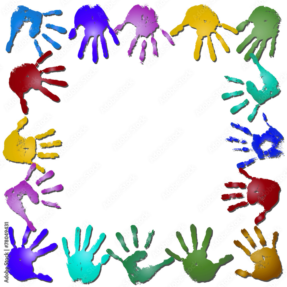 Fototapeta premium Conceptual children painted hand print frame isolated