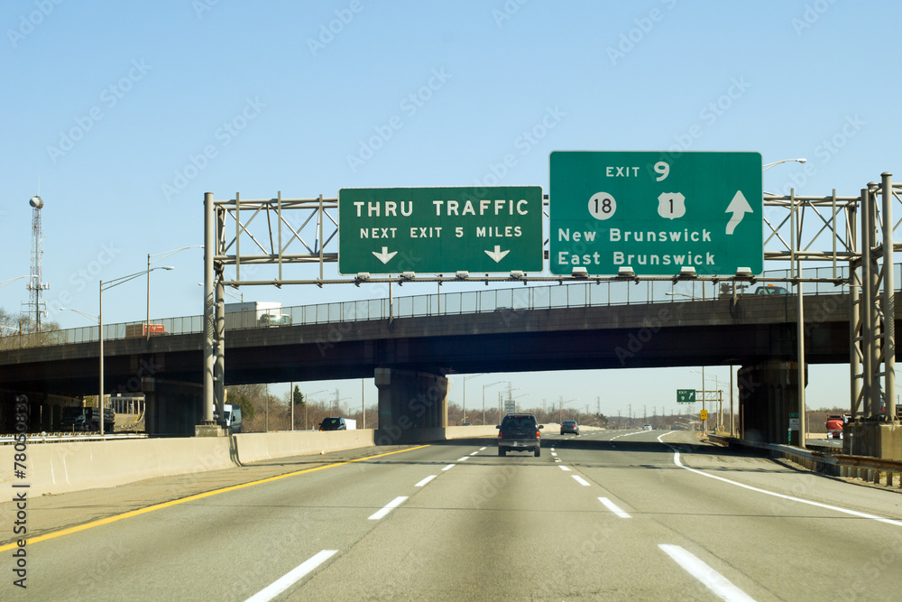 NJ Turnpike (I-95) exit to New Brunswick in New Jersey