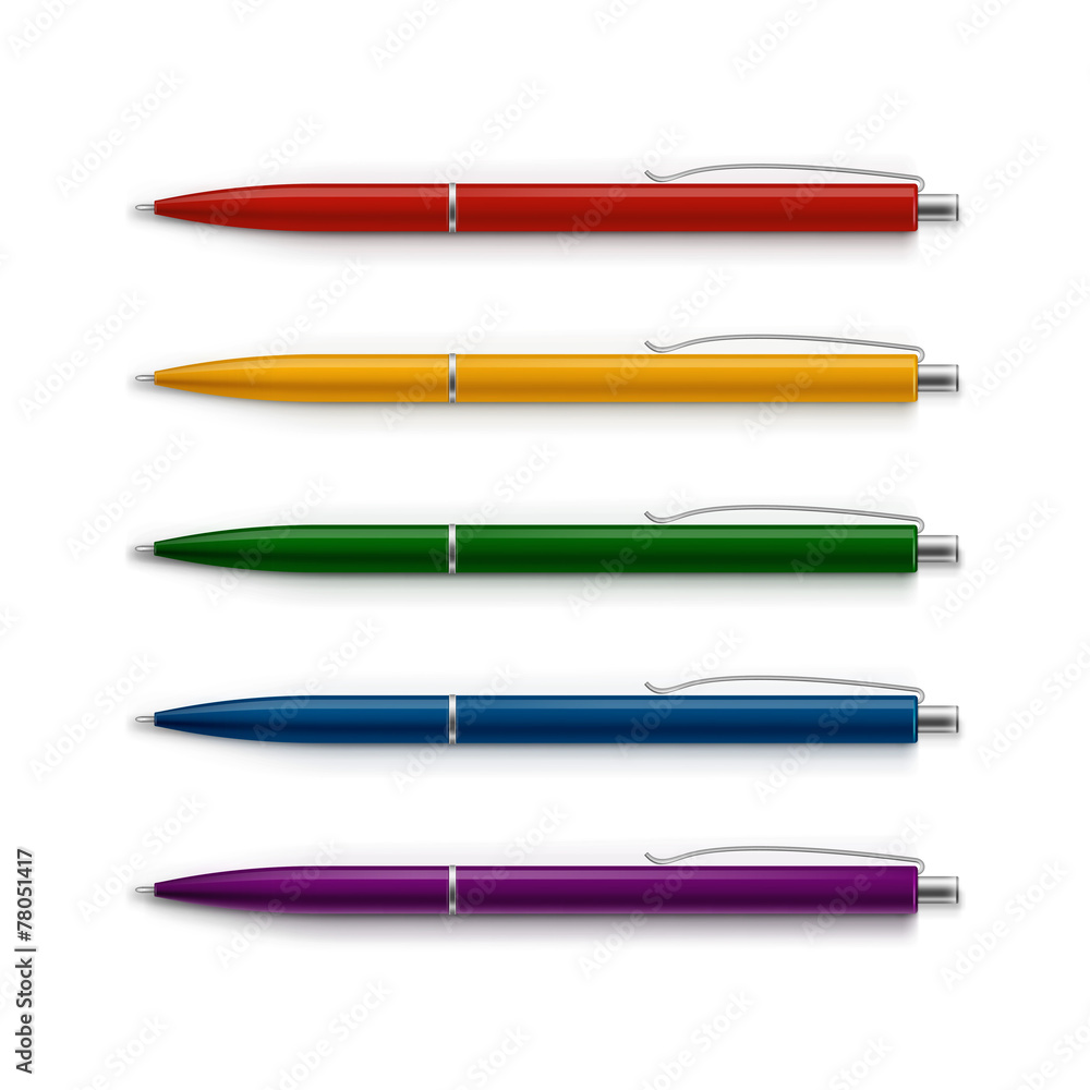 Set of Blank Multicolored Pens with Metal Caps Set of Blank Multicolored Pens with Metal Caps