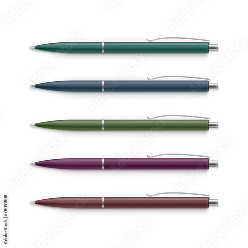 Set of Blank Multicolored Pens with Metal Caps