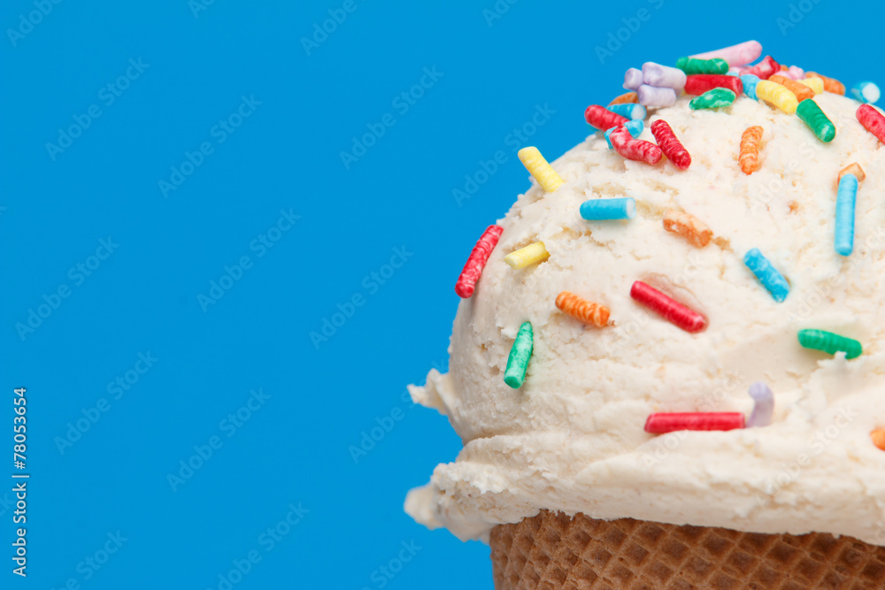 ice cream with topics on colorful background - obrazy, fototapety, plakaty 
