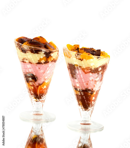 Sweet dessert with pudding and apricots