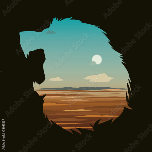 Vector illustration with lion head and double exposure effect.