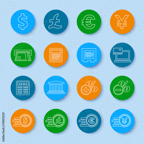 Financial and money flat line icons set