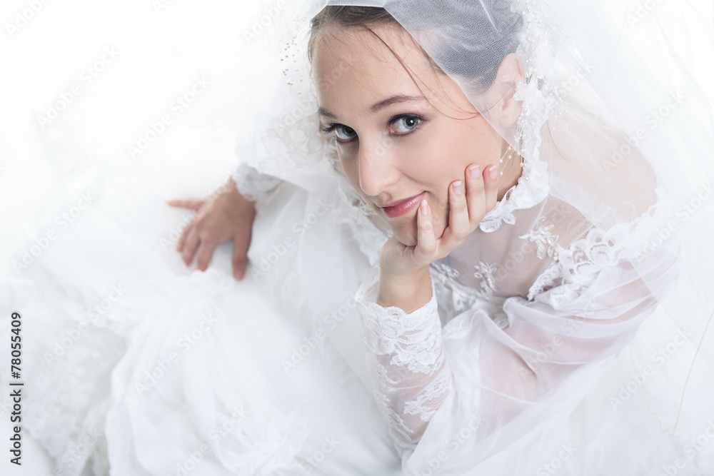 A old bride in a studio white background A old bride in a studio white background