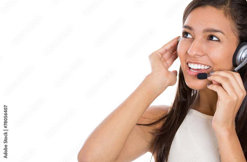 Smiling female customer support operator with headset Smiling female customer support operator with headset