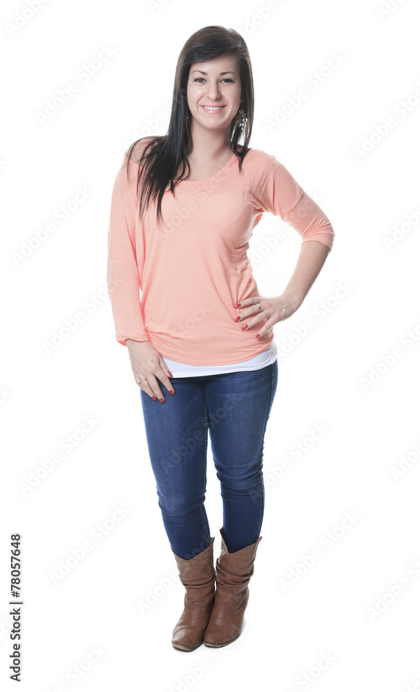 Obraz premium Caucassian young woman on white background