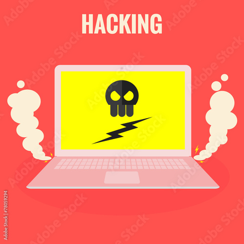Hacking flat icon. Computer crash isolated vector illustration.