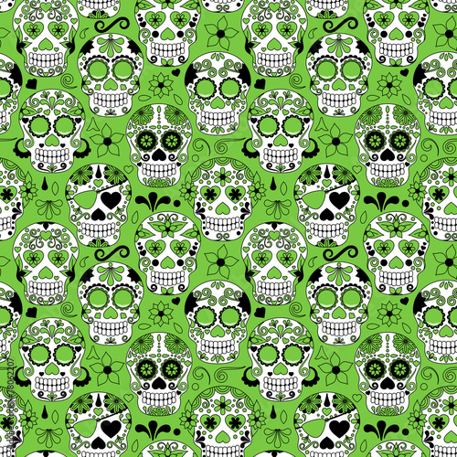 Day of the Dead Sugar Skull Seamless Vector Background
