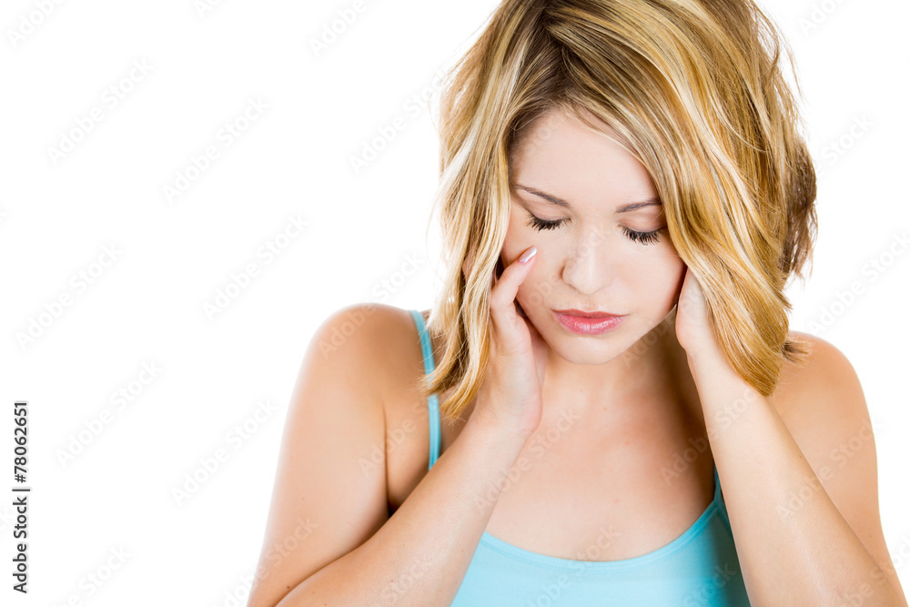 Closeup portrait sad unhappy young woman thinking Closeup portrait sad unhappy young woman thinking