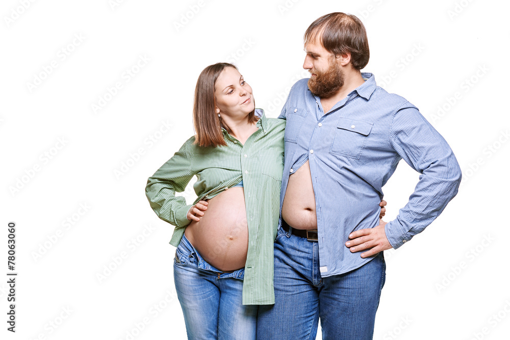 young family waiting for baby on a white background young family waiting for baby on a white background