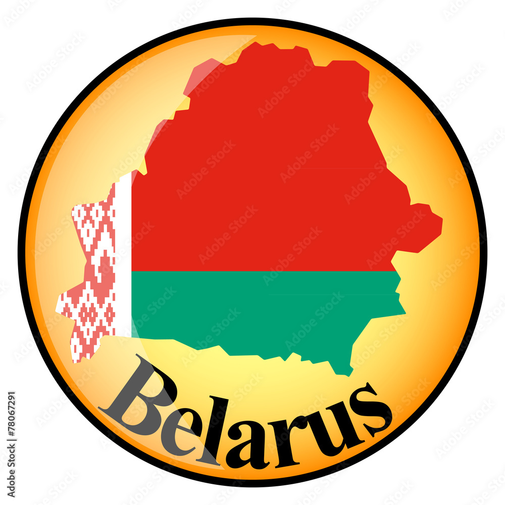 Obraz premium orange button with the image maps of button Belarus