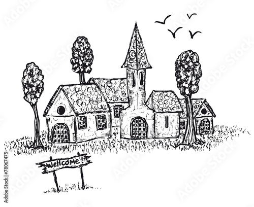 Hand drawn country village
