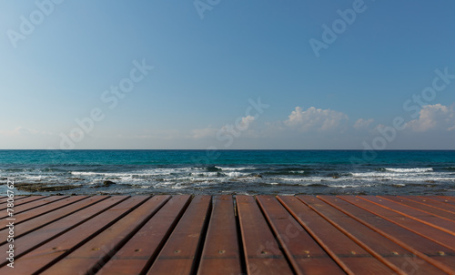 Sticker wooden platform overlooking the sea