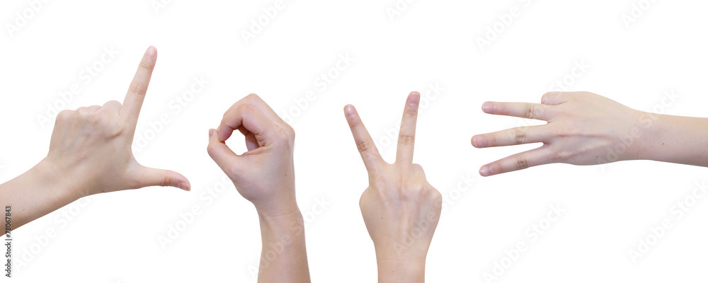woman hand with the word L O V E on white background woman hand with the word L O V E on white background