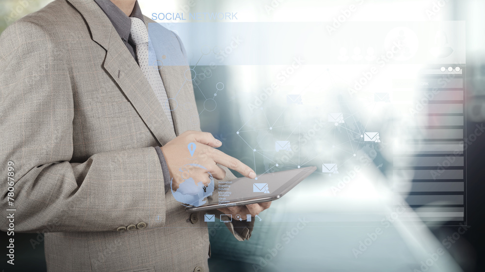 Fototapeta premium businessman working with new modern computer show social network