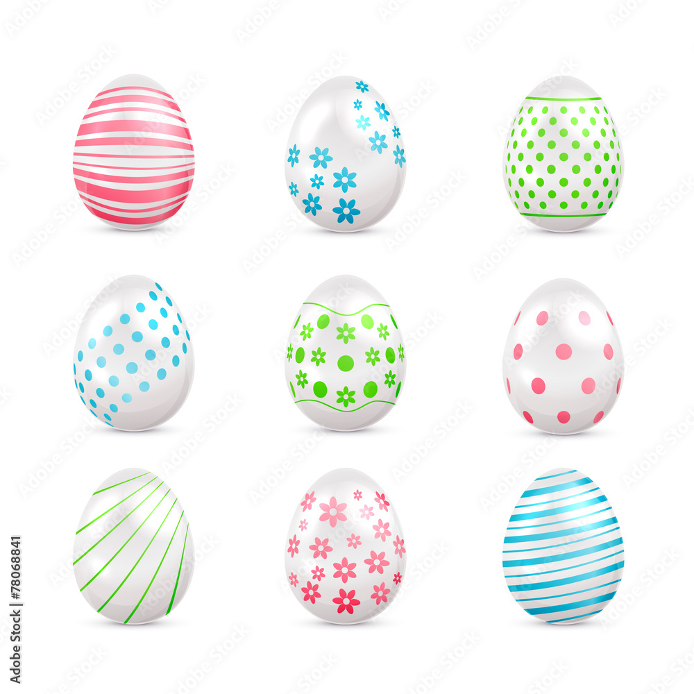 White Easter eggs with decorated elements