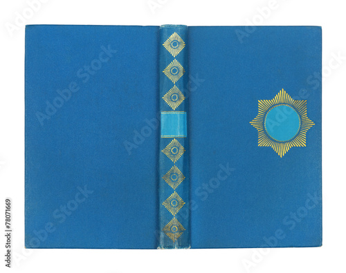 Vintage blue and gold book cover isolated on white background