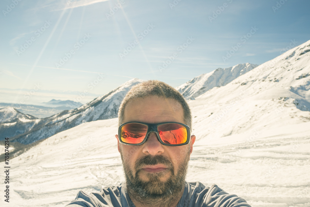 Tour skier taking selfie