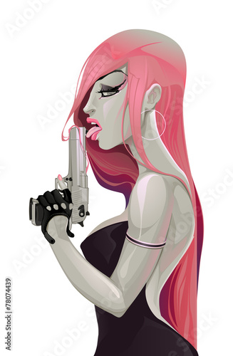 Portrait of a lady with a gun