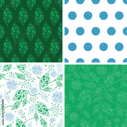 Vector abstract blue and green leaves set of four marching