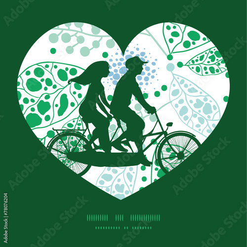 Vector abstract blue and green leaves couple on tandem bicycle