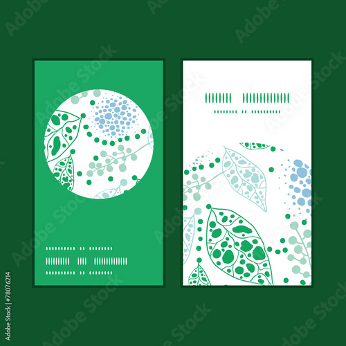 Vector abstract blue and green leaves vertical round frame