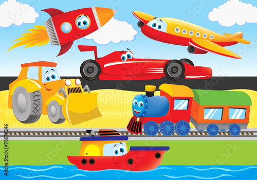 Plane  bulldozer  train  rocket  ship  racer for kids