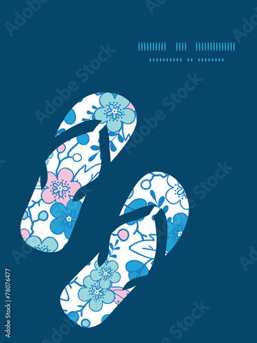 Vector blue and pink kimono blossoms flip flops silhouettes