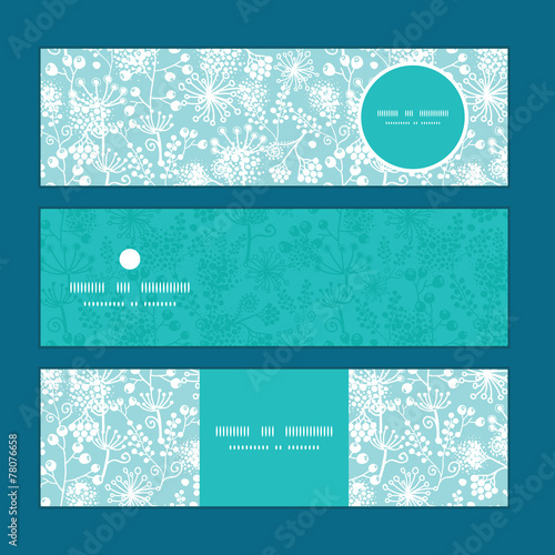 Vector blue and white lace garden plants horizontal banners set