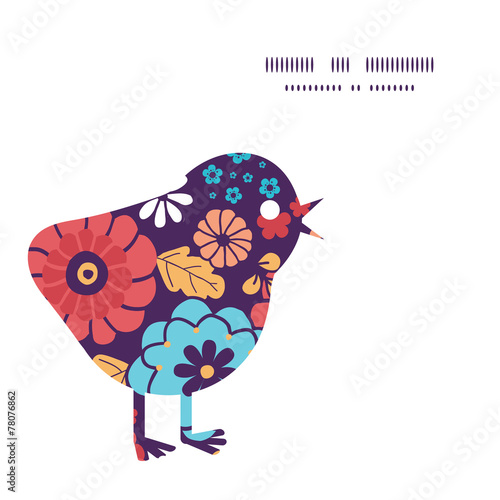 Vector colorful bouquet flowers chicken silhouette Easter frame