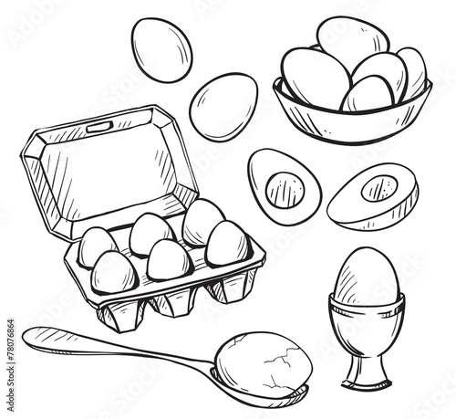 Set of eggs drawings. Hand drawn. Vector illustration.