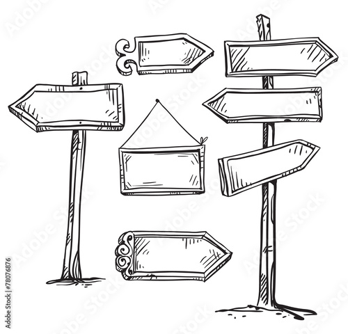 Set of signboards. Hand drawn.