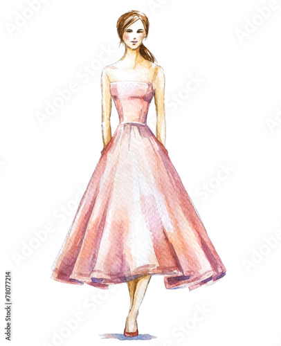 Watercolor fashion illustration. Vector illustration.