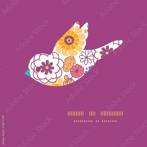 Vector colorful oriental flowers bird silhouette pattern frame