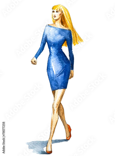 fashion illustration, watercolor sketch. Vector illustration.