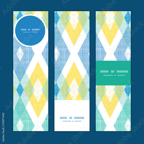 Vector colorful fabric ikat diamond vertical banners set pattern
