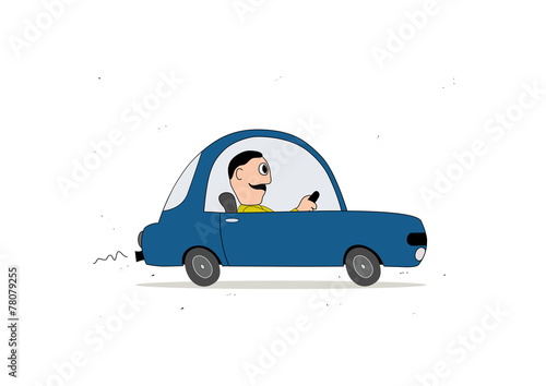 Blue simple cartoon car driver
