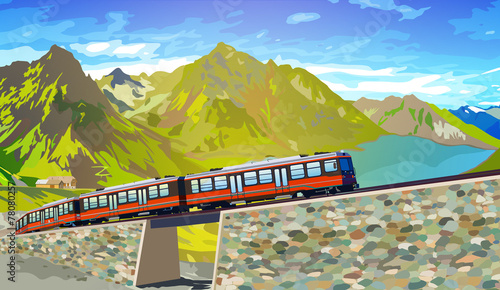 Train in high Alps mountains
