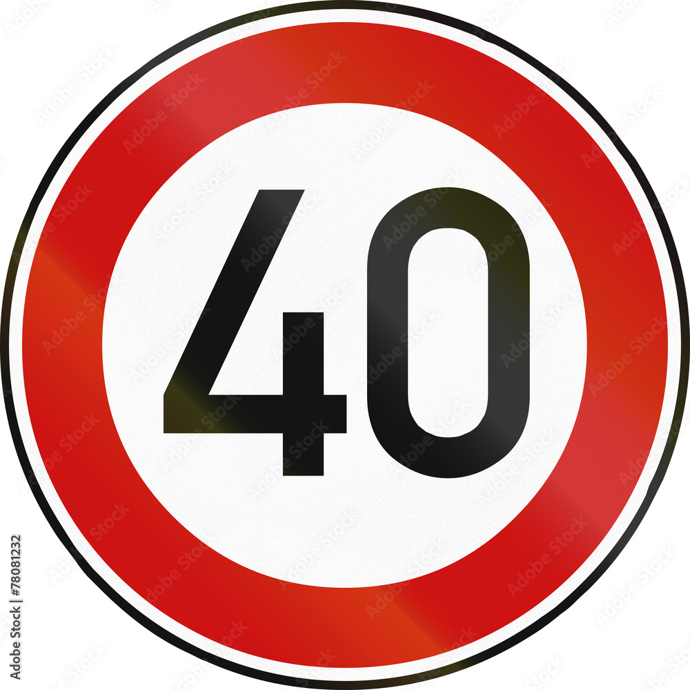 German traffic sign restricting speed to 40 kilometers per hour German traffic sign restricting speed to 40 kilometers per hour
