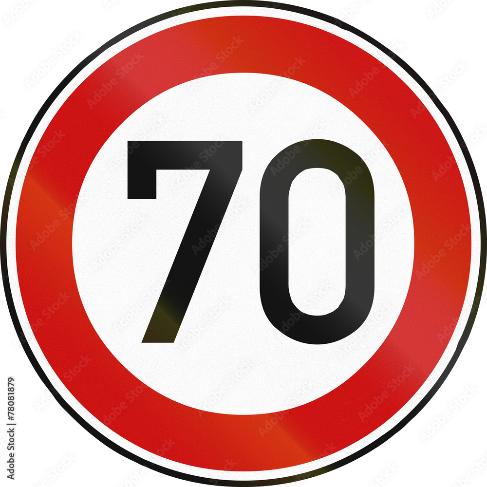 German traffic sign restricting speed to 70 kilometers per hour German traffic sign restricting speed to 70 kilometers per hour