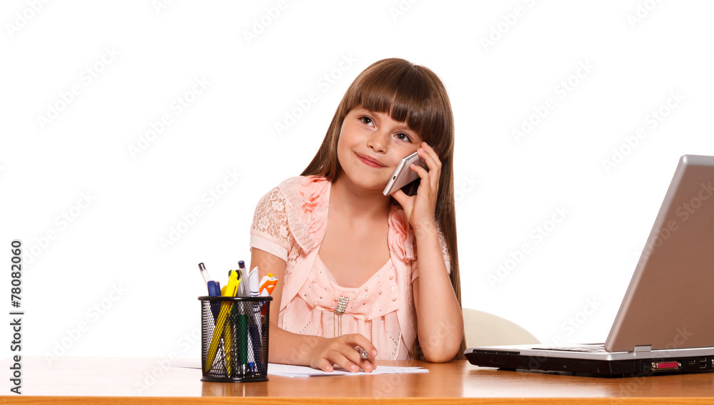 Girl talking on the phone. Business concept Girl talking on the phone. Business concept
