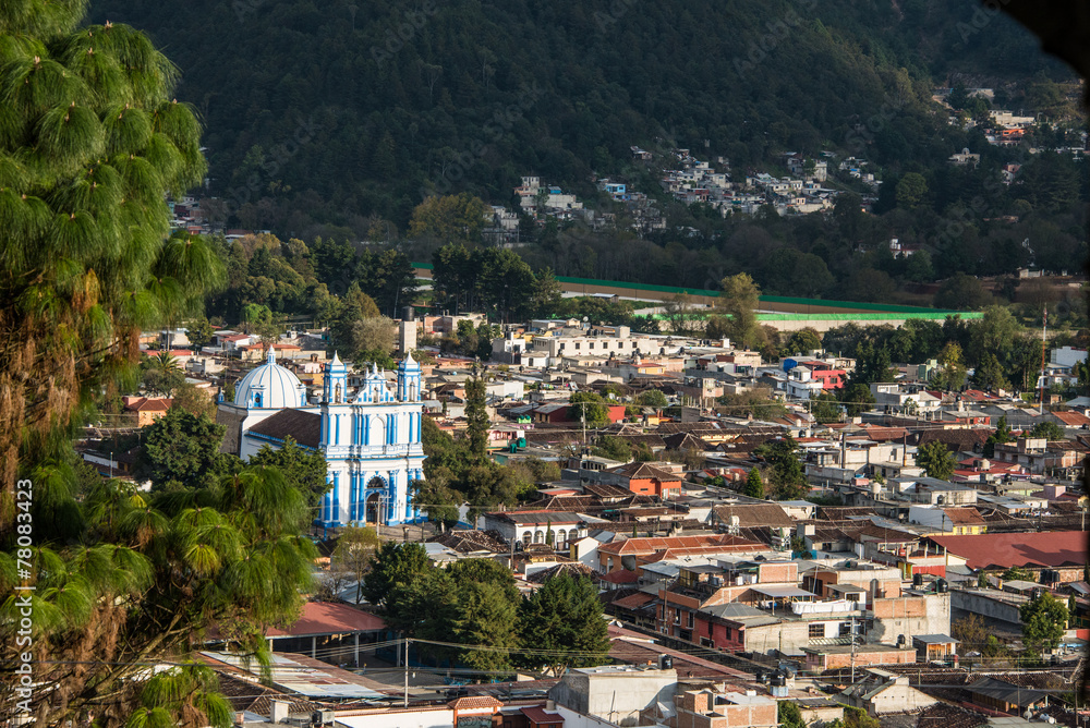 Fototapeta premium Aerial View of San Cristobal church and town at Chiapas, Mexico.