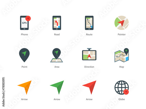 Navigator and GPS color icons on white background.