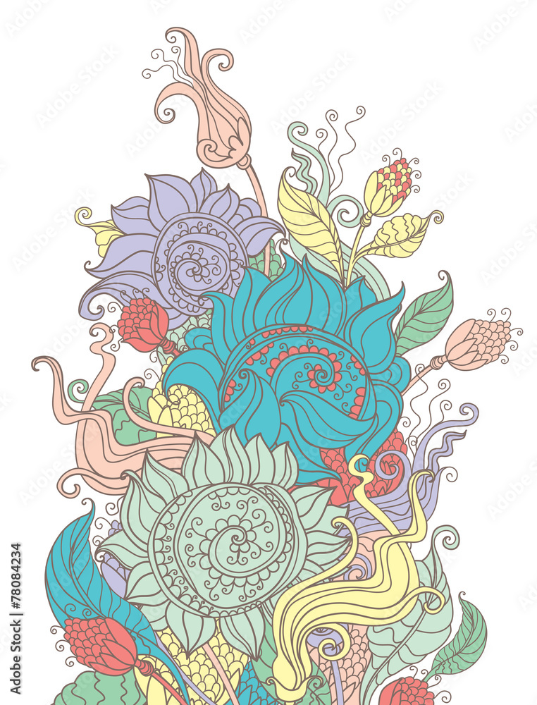 Fototapeta premium Hand Drawn retro flowers.