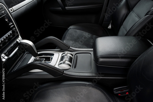Automatic transmission gear shift. Modern car interior detail. © alexdemeshko