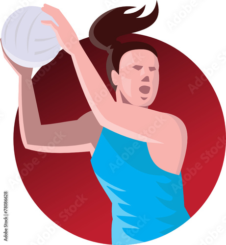 Netball Player Passing Ball Retro